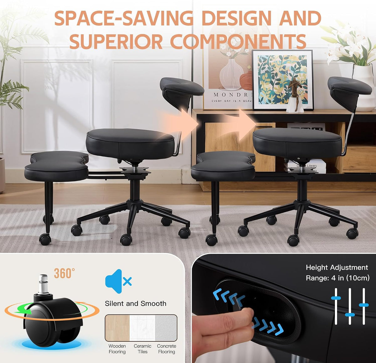 Cross Legged Chair – Ergonomic Swivel Seat with Lumbar Support & Wheels