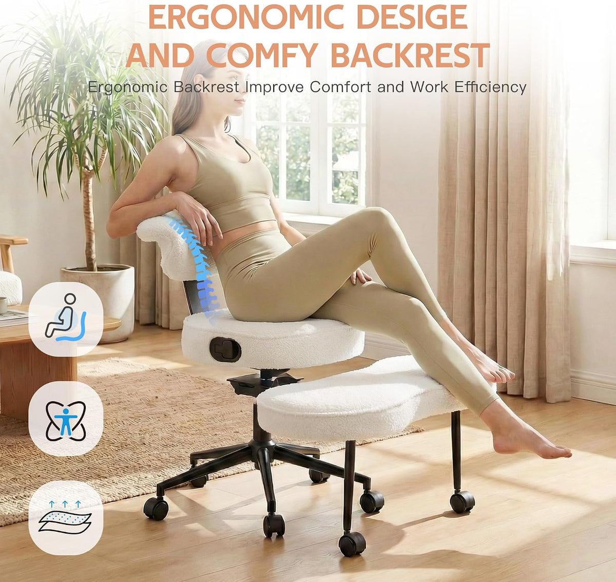 Cross Legged Chair – Ergonomic Swivel Seat with Lumbar Support & Wheels