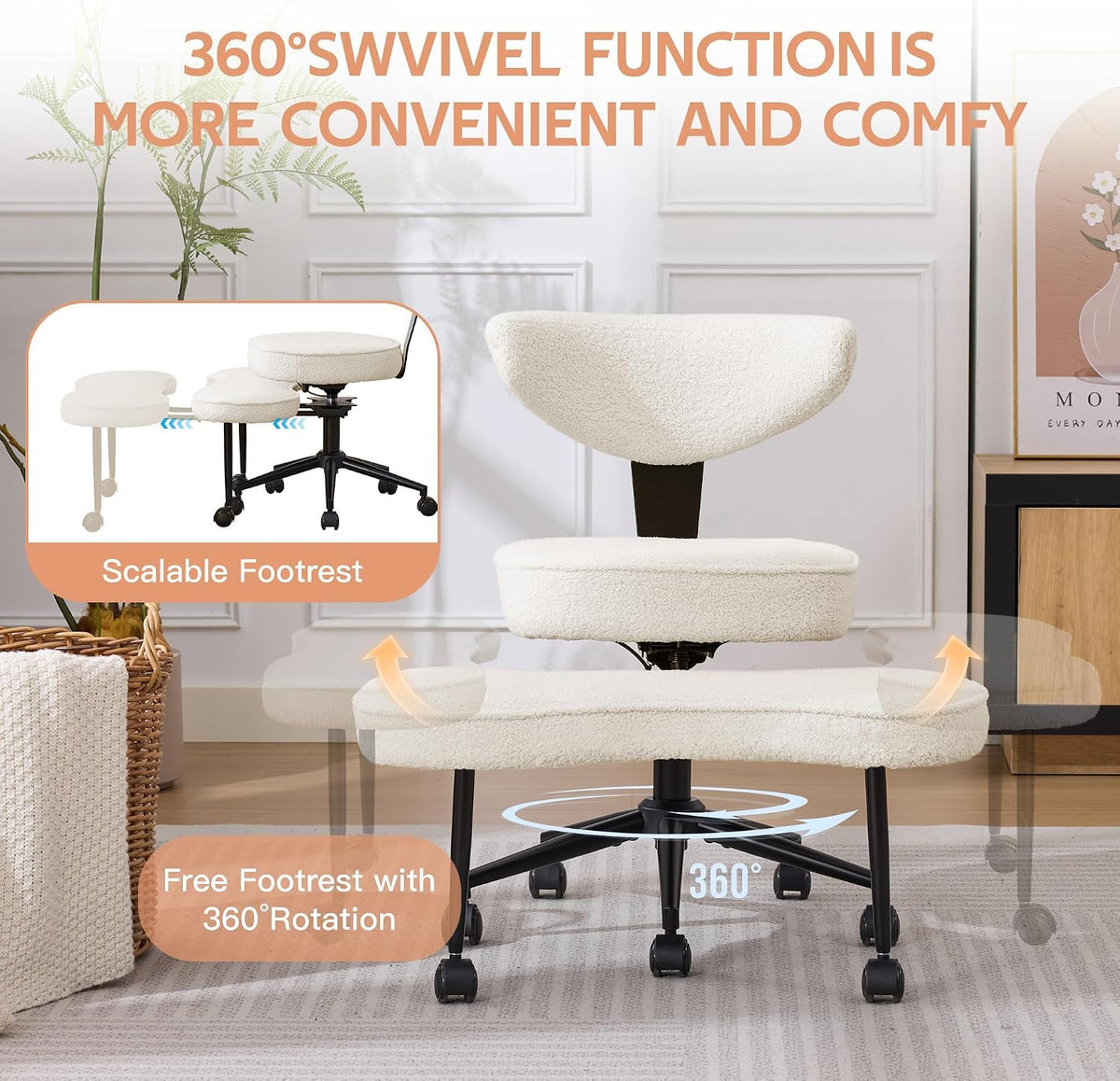 Cross Legged Chair – Ergonomic Swivel Seat with Lumbar Support & Wheels
