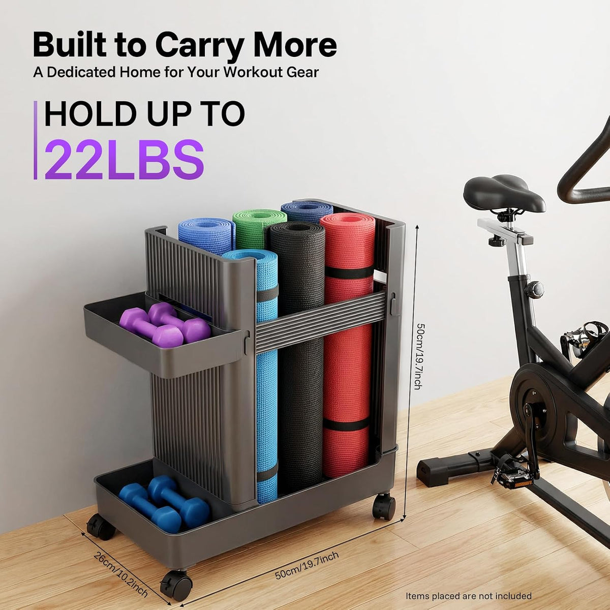 Home Gym Storage Yoga Mat Storage Rack with Wheels Workout Equipment Storage Cart for Home Gym School Supplies