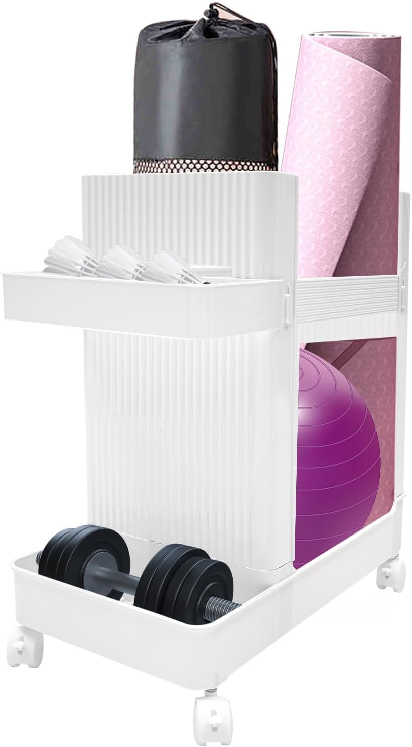 Home Gym Storage Yoga Mat Storage Rack with Wheels Workout Equipment Storage Cart for Home Gym School Supplies