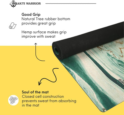 Anahata Hemp Yoga Mat, Non Slip, 72 x 24 Inch, 3mm Thick