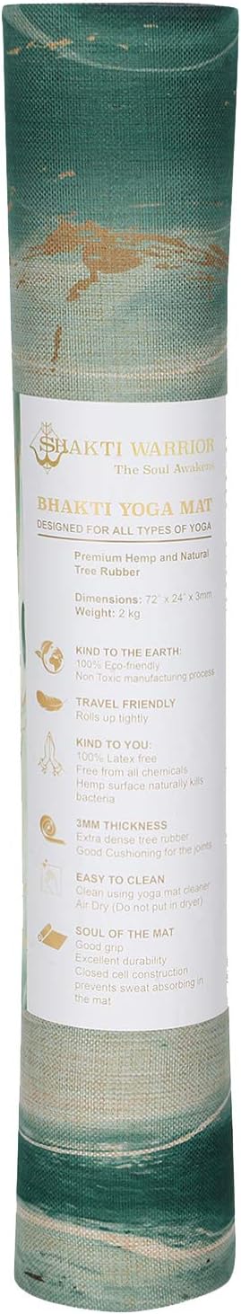 Anahata Hemp Yoga Mat, Non Slip, 72 x 24 Inch, 3mm Thick