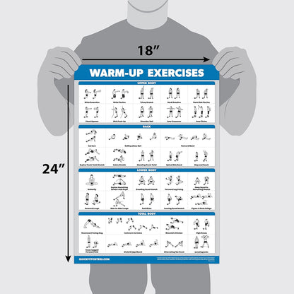 4 Pack - Warm Up + Yoga + Stretching + Pilates - Set of 4 Workout Charts (Laminated with Plastic Frame, 18'' x 24'')