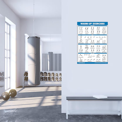 4 Pack - Warm Up + Yoga + Stretching + Pilates - Set of 4 Workout Charts (Laminated with Plastic Frame, 18'' x 24'')