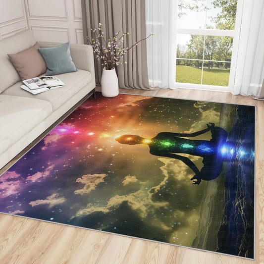 Chakra Rugs for Living Room - Zen Yoga Rug, 3x5 Rug, Meditation Indian Area Rug, Colorful Spiritual Washable Non Slip Rugs, Bohemian Carpet - Home Decor, Chakra Gifts for Men
