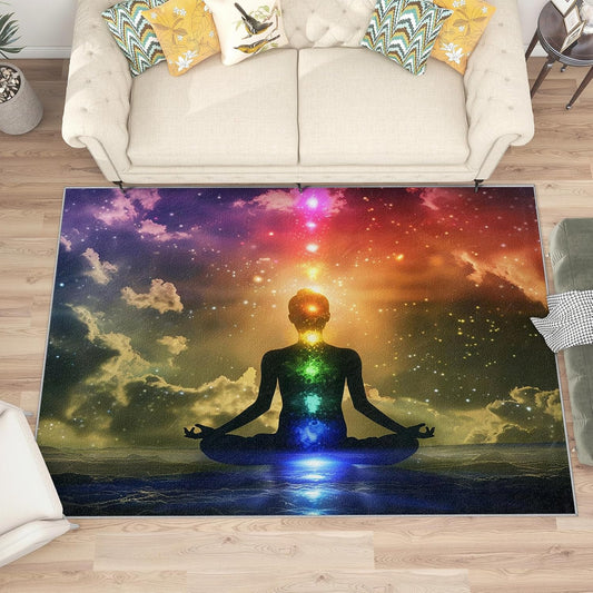 Chakra Rugs for Living Room - Zen Yoga Rug, 3x5 Rug, Meditation Indian Area Rug, Colorful Spiritual Washable Non Slip Rugs, Bohemian Carpet - Home Decor, Chakra Gifts for Men