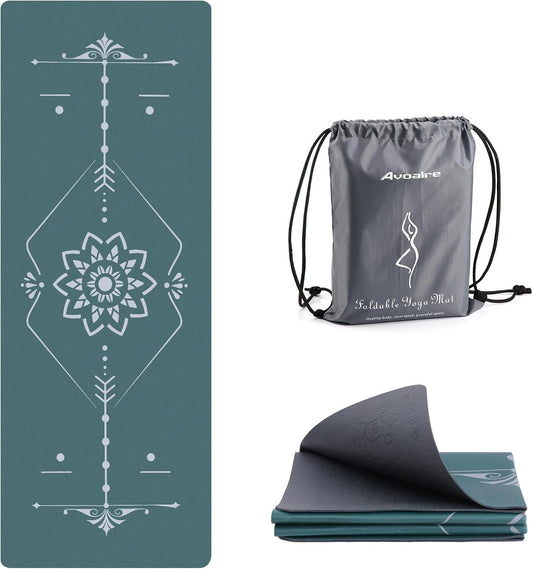 Yoga Mat Foldable - Textured Non Slip Exercise Mat -Travel Lightweight Hot Yoga Mat with Carry Bag for Pilates & Home Workouts (72"L x 32"W x 3mm Thick)