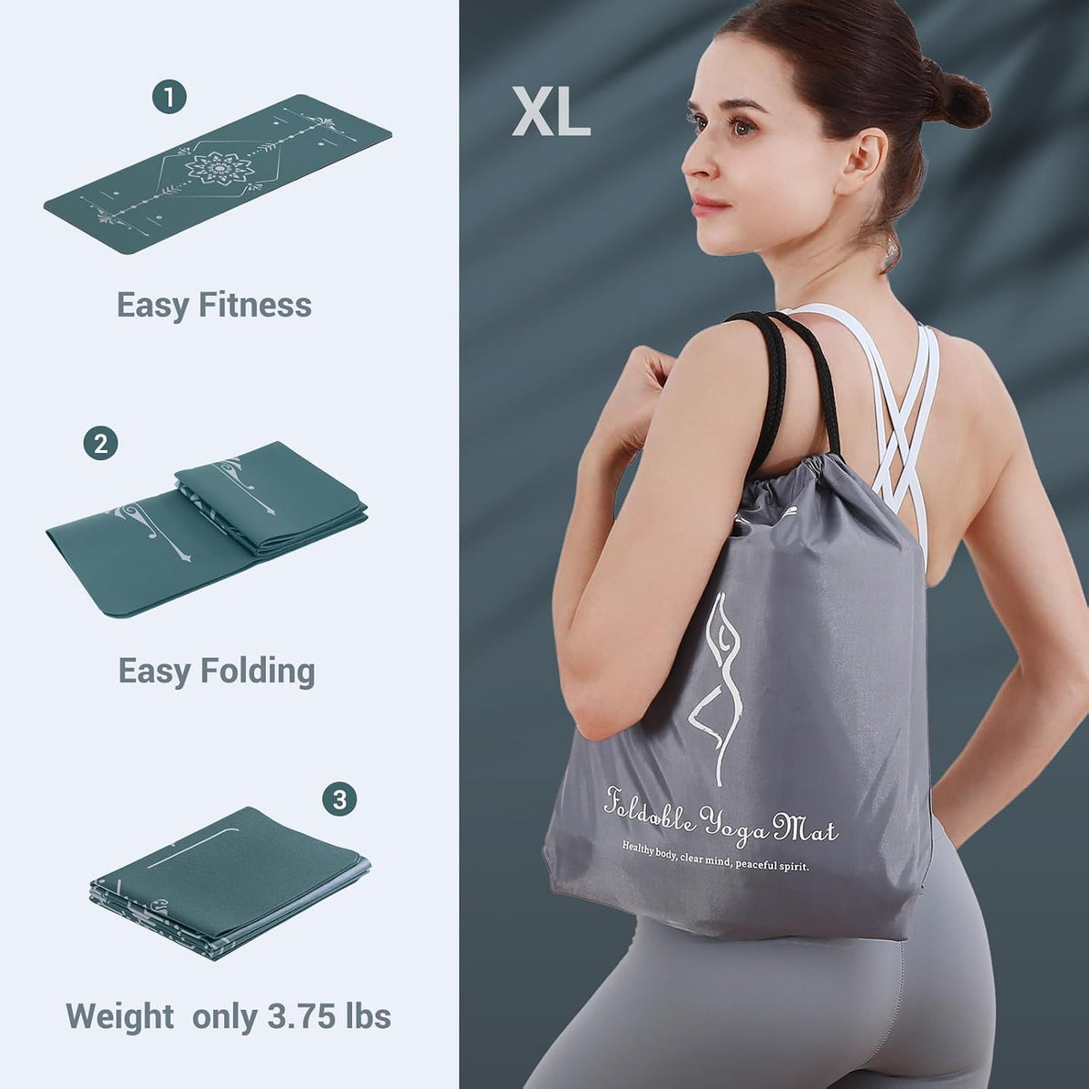 Yoga Mat Foldable - Textured Non Slip Exercise Mat -Travel Lightweight Hot Yoga Mat with Carry Bag for Pilates & Home Workouts (72"L x 32"W x 3mm Thick)
