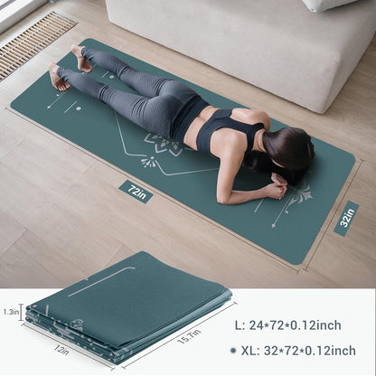 Yoga Mat Foldable - Textured Non Slip Exercise Mat -Travel Lightweight Hot Yoga Mat with Carry Bag for Pilates & Home Workouts (72"L x 32"W x 3mm Thick)
