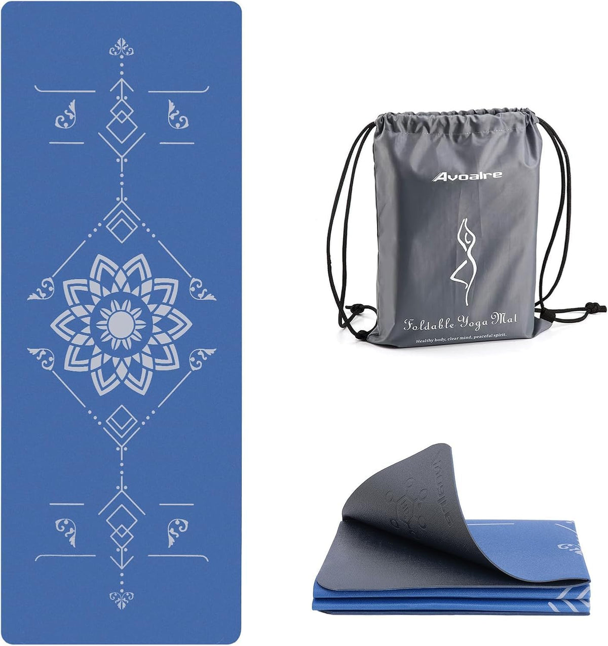 Yoga Mat Foldable - Textured Non Slip Exercise Mat -Travel Lightweight Hot Yoga Mat with Carry Bag for Pilates & Home Workouts (72"L x 32"W x 3mm Thick)