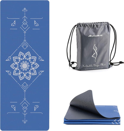 Yoga Mat Foldable - Textured Non Slip Exercise Mat -Travel Lightweight Hot Yoga Mat with Carry Bag for Pilates & Home Workouts (72"L x 32"W x 3mm Thick)