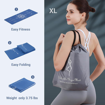 Yoga Mat Foldable - Textured Non Slip Exercise Mat -Travel Lightweight Hot Yoga Mat with Carry Bag for Pilates & Home Workouts (72"L x 32"W x 3mm Thick)