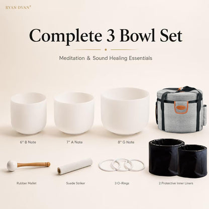 432Hz 6"B 7"G 8"F Crystal Singing Bowl Set of 3