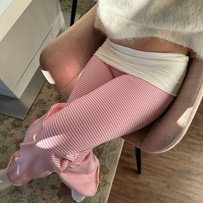 Women Y2k Fold Over Yoga Pants Colour Block Straight Leg Bottoms Low Rise Stretchy Lounge Trousers