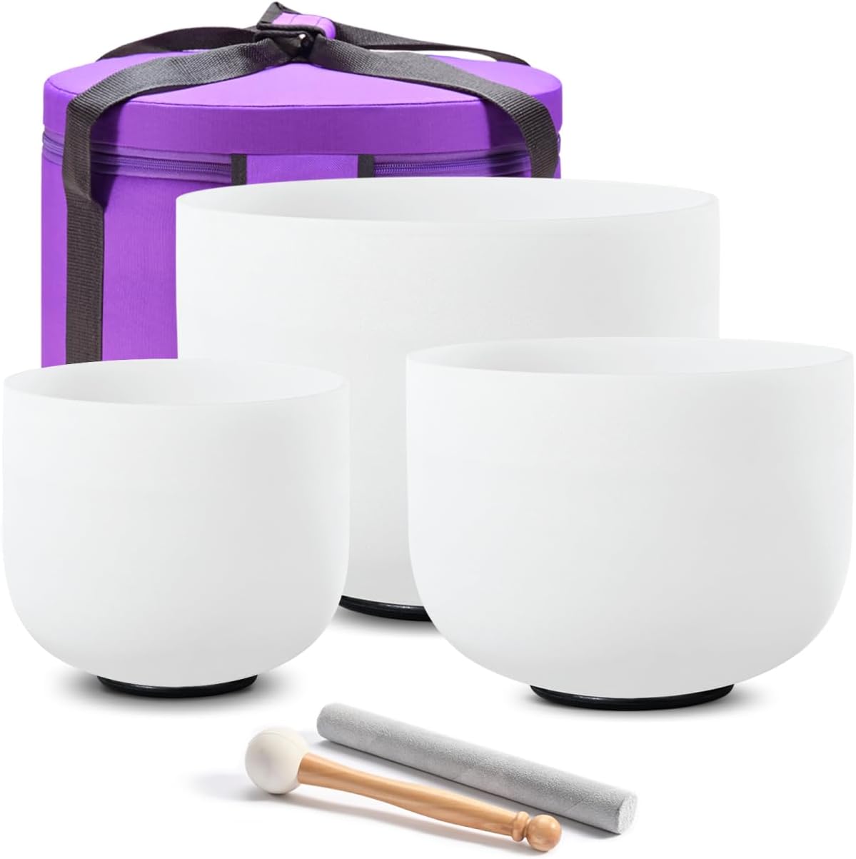 CRYSTAL SINGING BOWLS SET of 3 440HZ 7" G 9" E and 11" C