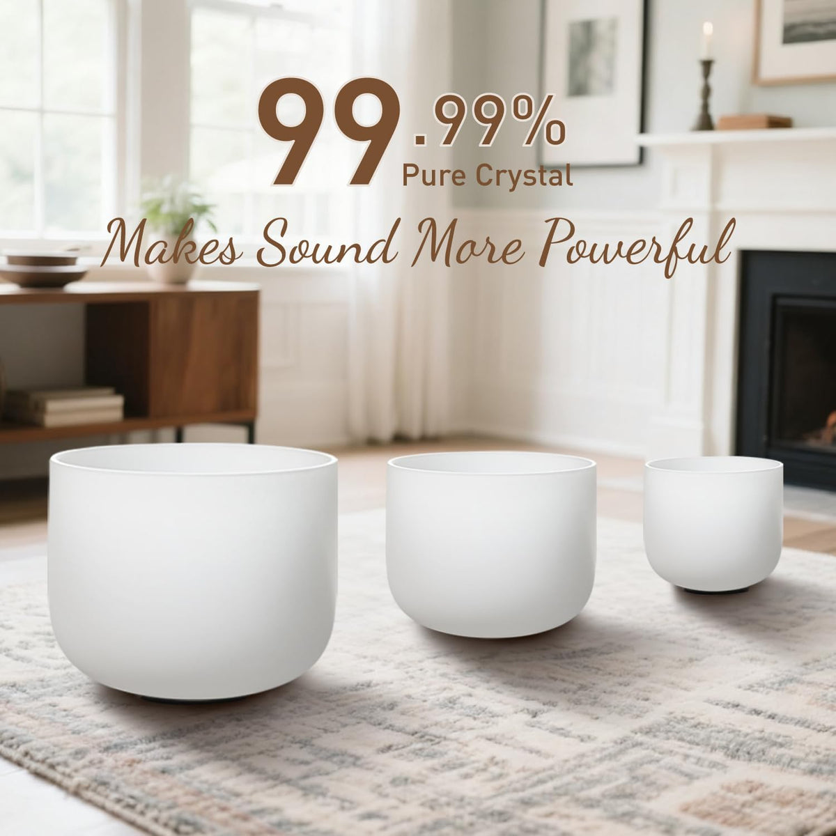 CRYSTAL SINGING BOWLS SET of 3 440HZ 7" G 9" E and 11" C