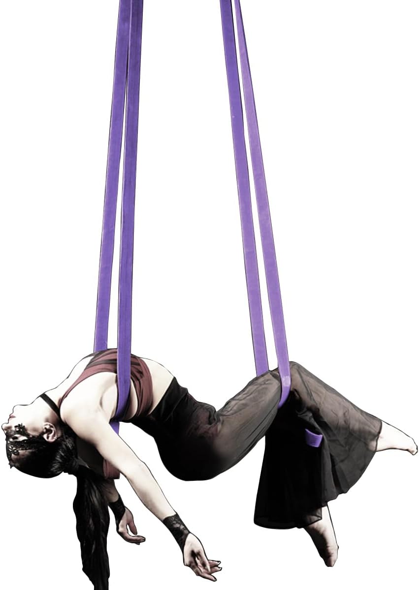 4.9ft 1.5m Aerial Straps Ropes Yoga Aerial Acrobatics Body Aerial Loop Trapeze Circus Apparatuses Equipment Three-Layer Straps 1 pairs
