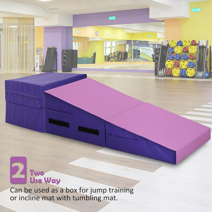 Incline Gymnastics Mat 48x24 Inch, Folding Cheese Wedge Tumbling Mat with Non-Slip PVC Surface & Handles, Portable Indoor/Outdoor Exercise Practice Mat for Kids Adults Home Gym Cheerleading Training