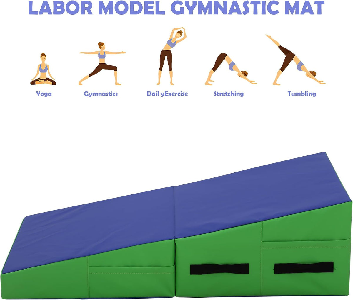 Incline Gymnastics Mat 48x24 Inch, Folding Cheese Wedge Tumbling Mat with Non-Slip PVC Surface & Handles, Portable Indoor/Outdoor Exercise Practice Mat for Kids Adults Home Gym Cheerleading Training