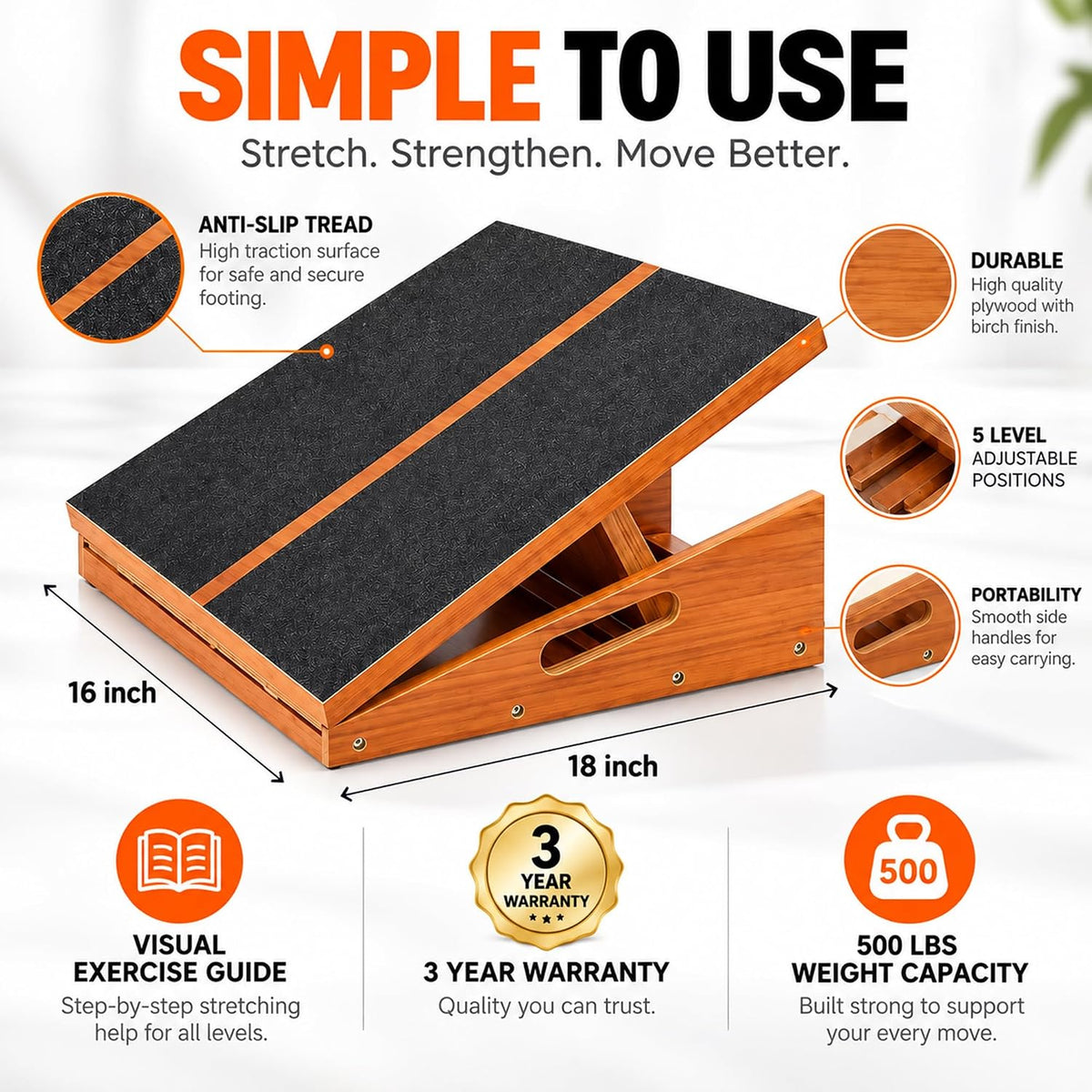 Wooden Slant Board for Calf Stretching, Calf Stretch Board