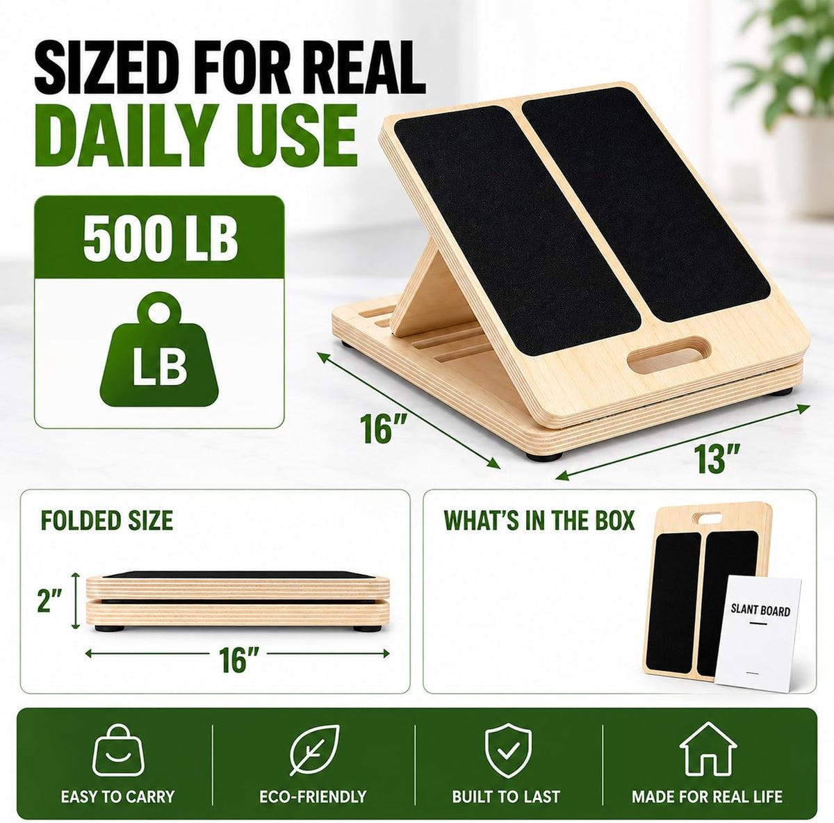 Wooden Slant Board for Calf Stretching, Calf Stretch Board