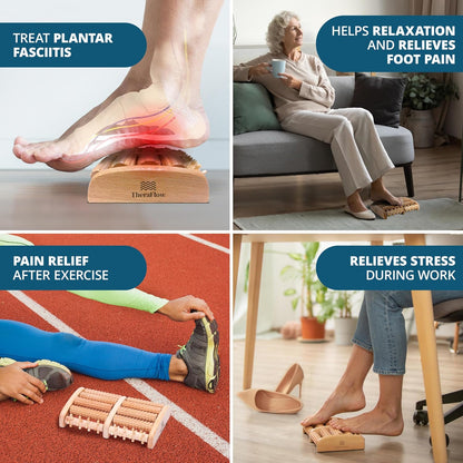 Wooden Foot Massager for Neuropathy, Heel Pain and Targeted Plantar Fasciitis Relief | Deep Tissue and Feet Massage for Relaxation | Reflexology Tool for Planters Facetious Relief