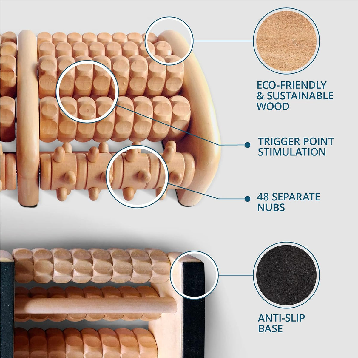 Wooden Foot Massager for Neuropathy, Heel Pain and Targeted Plantar Fasciitis Relief | Deep Tissue and Feet Massage for Relaxation | Reflexology Tool for Planters Facetious Relief
