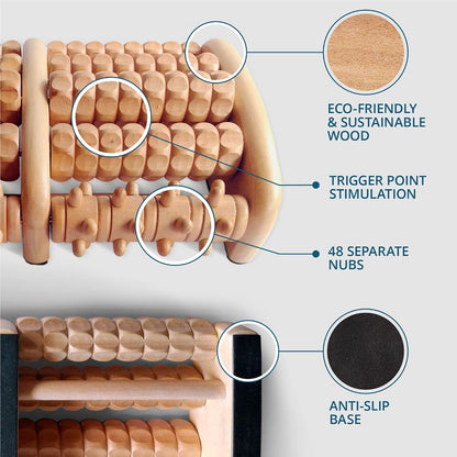 Wooden Foot Massager for Neuropathy, Heel Pain and Targeted Plantar Fasciitis Relief | Deep Tissue and Feet Massage for Relaxation | Reflexology Tool for Planters Facetious Relief