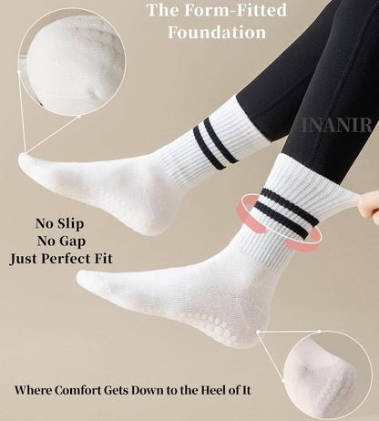 Pilates Socks With Grips for Women:Cute Non Slip Crew Gripper Yoga Sock-Grippy Sticky for Hospital/Dance Barre/Workout