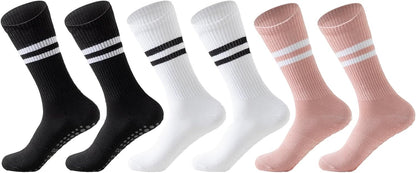 Pilates Socks With Grips for Women:Cute Non Slip Crew Gripper Yoga Sock-Grippy Sticky for Hospital/Dance Barre/Workout