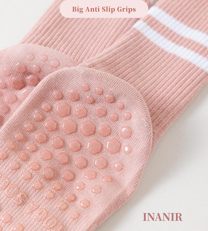 Pilates Socks With Grips for Women:Cute Non Slip Crew Gripper Yoga Sock-Grippy Sticky for Hospital/Dance Barre/Workout