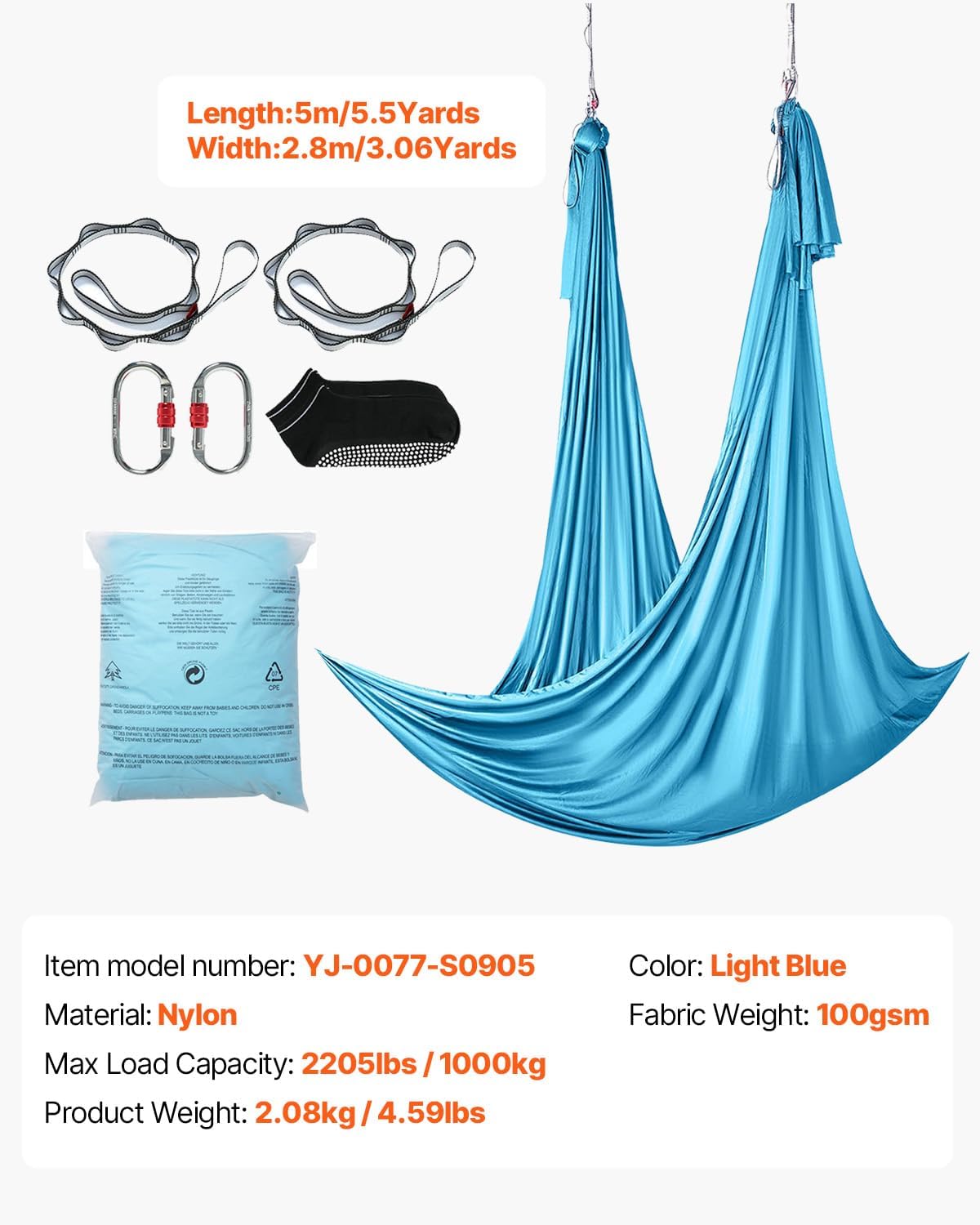 Aerial Silk & Yoga Swing, Aerial Yoga Hammock Kit with 100gsm Nylon Fabric, Full Rigging Hardware & Easy Set-up Guide, Antigravity Flying for All Levels Fitness Bodybuilding