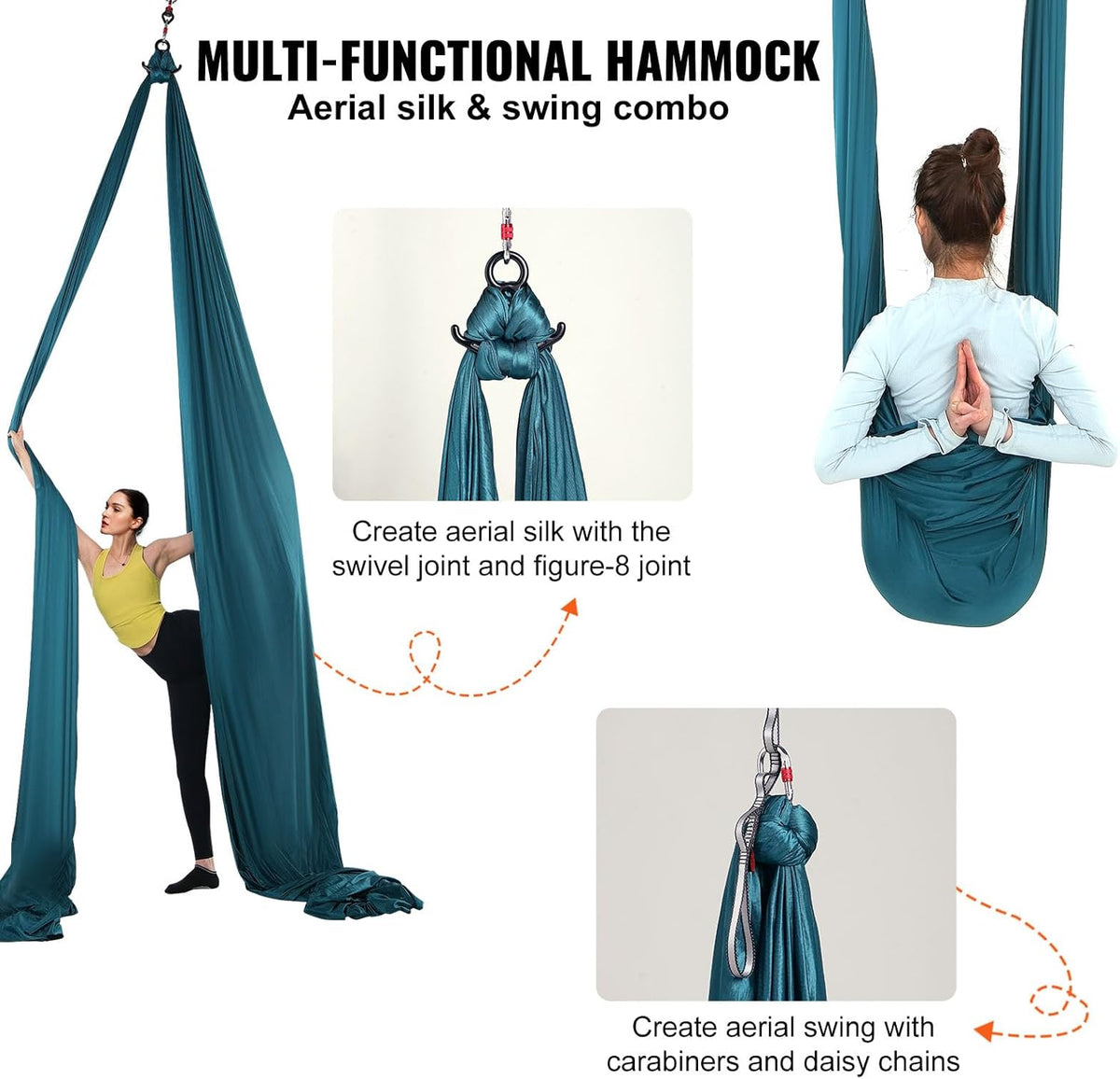 Aerial Silk & Yoga Swing, Aerial Yoga Hammock Kit with 100gsm Nylon Fabric, Full Rigging Hardware & Easy Set-up Guide, Antigravity Flying for All Levels Fitness Bodybuilding