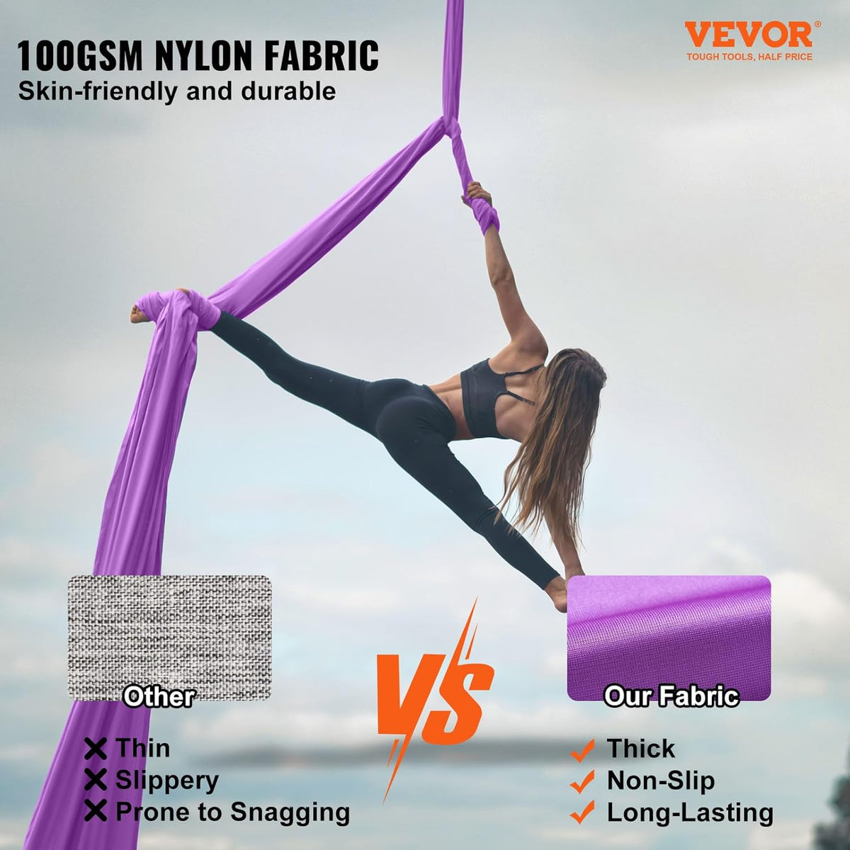 Aerial Silk & Yoga Swing, Aerial Yoga Hammock Kit with 100gsm Nylon Fabric, Full Rigging Hardware & Easy Set-up Guide, Antigravity Flying for All Levels Fitness Bodybuilding