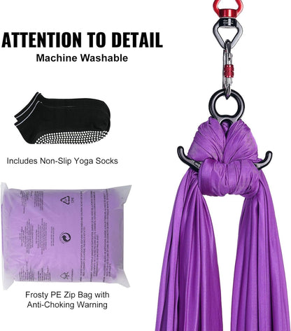 Aerial Silk & Yoga Swing, Aerial Yoga Hammock Kit with 100gsm Nylon Fabric, Full Rigging Hardware & Easy Set-up Guide, Antigravity Flying for All Levels Fitness Bodybuilding