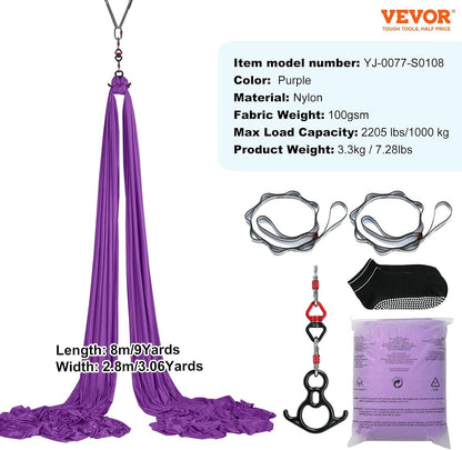 Aerial Silk & Yoga Swing, Aerial Yoga Hammock Kit with 100gsm Nylon Fabric, Full Rigging Hardware & Easy Set-up Guide, Antigravity Flying for All Levels Fitness Bodybuilding