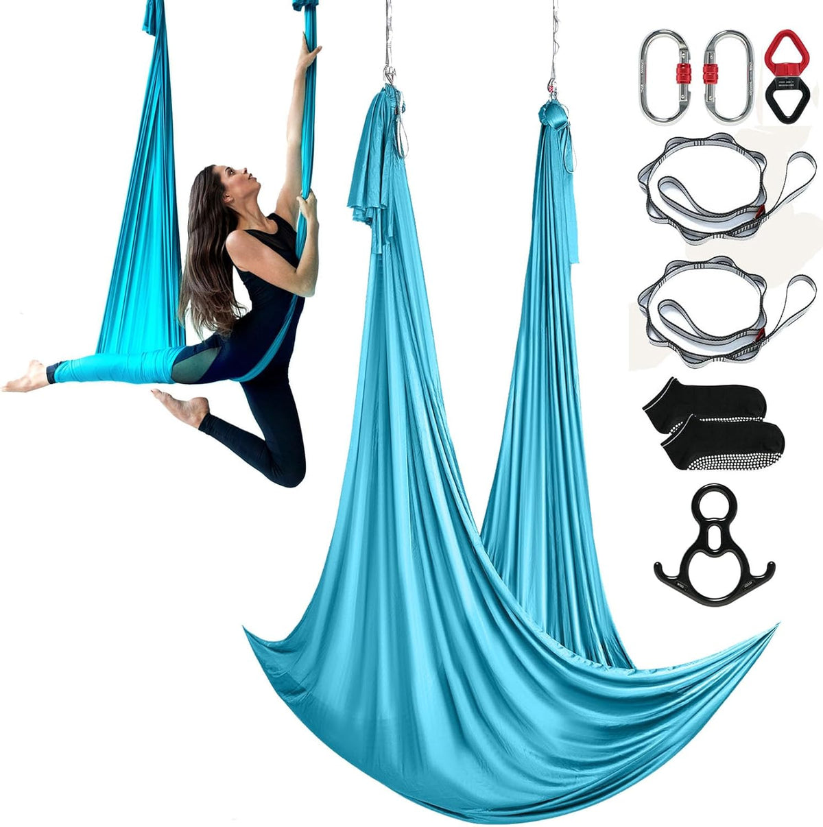 Aerial Silk & Yoga Swing, Aerial Yoga Hammock Kit with 100gsm Nylon Fabric, Full Rigging Hardware & Easy Set-up Guide, Antigravity Flying for All Levels Fitness Bodybuilding