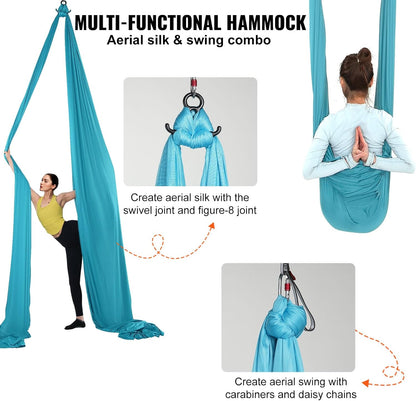 Aerial Silk & Yoga Swing, Aerial Yoga Hammock Kit with 100gsm Nylon Fabric, Full Rigging Hardware & Easy Set-up Guide, Antigravity Flying for All Levels Fitness Bodybuilding