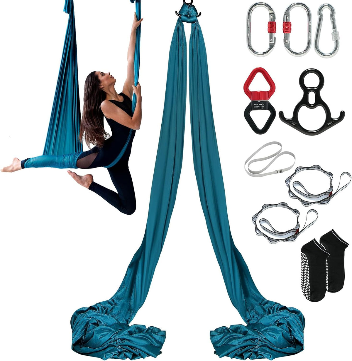 Aerial Silk & Yoga Swing, Aerial Yoga Hammock Kit with 100gsm Nylon Fabric, Full Rigging Hardware & Easy Set-up Guide, Antigravity Flying for All Levels Fitness Bodybuilding