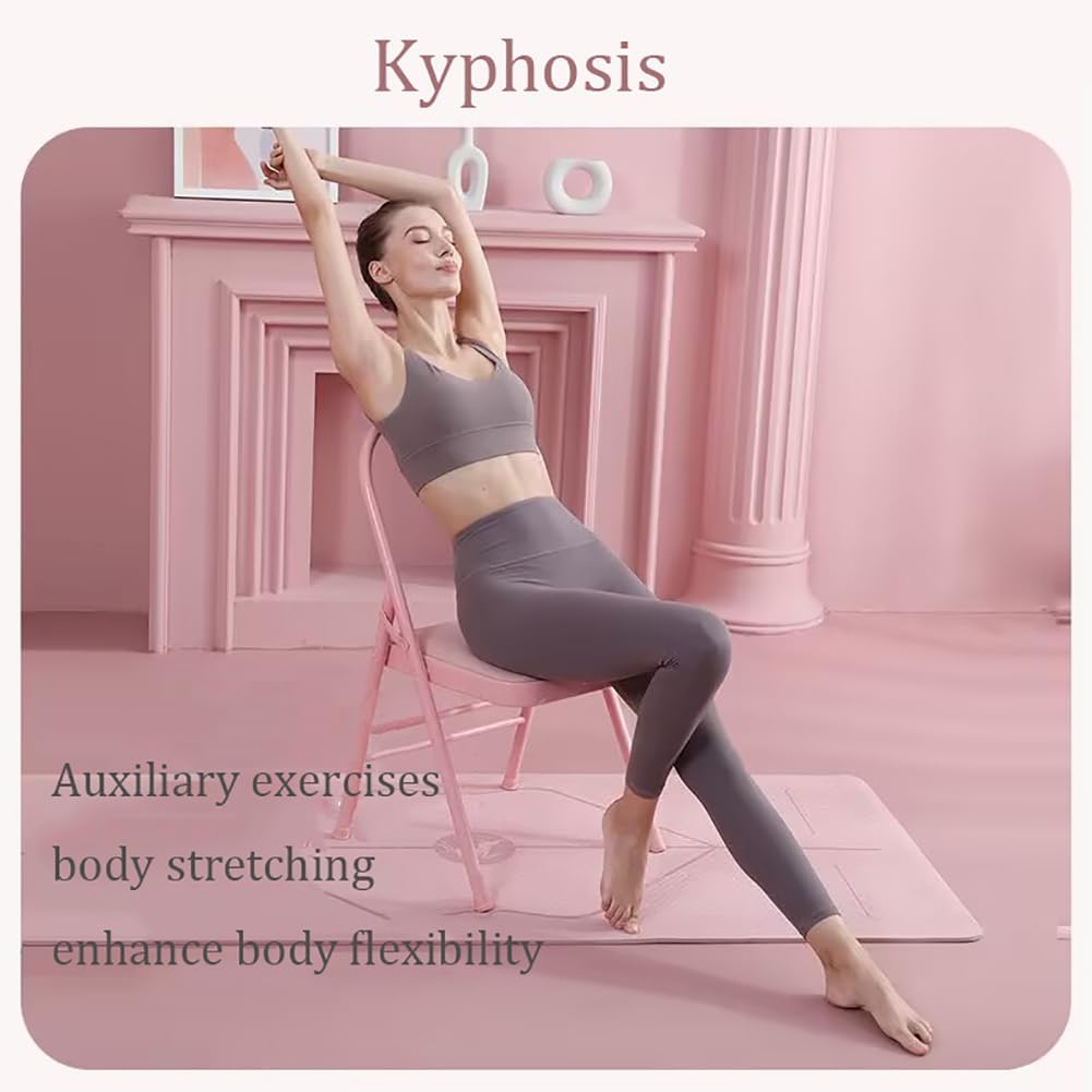 Yoga Chair Iyengar,Yoga Auxiliary Foldable Chair with Lumbar Back Support BalanceYoga Equipment Metal Folding Chair Balance Handstand Training Tool,Pink- 45 * 41 * 82.5CM
