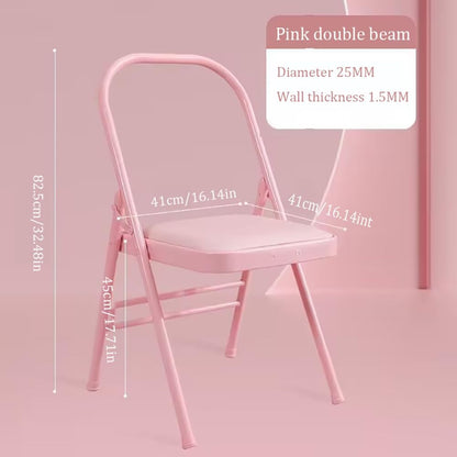 Yoga Chair Iyengar,Yoga Auxiliary Foldable Chair with Lumbar Back Support BalanceYoga Equipment Metal Folding Chair Balance Handstand Training Tool,Pink- 45 * 41 * 82.5CM