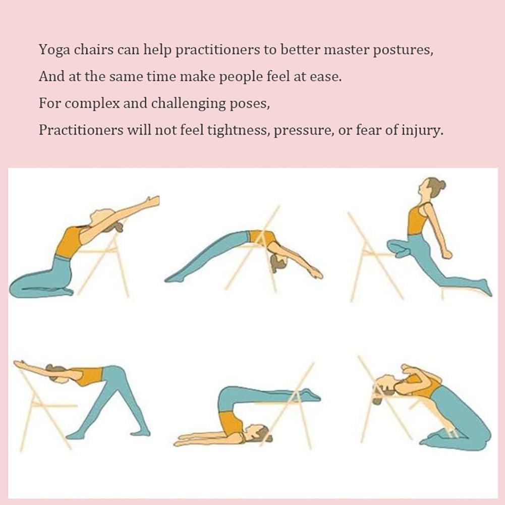 Yoga Chair Iyengar,Yoga Auxiliary Foldable Chair with Lumbar Back Support BalanceYoga Equipment Metal Folding Chair Balance Handstand Training Tool,Pink- 45 * 41 * 82.5CM