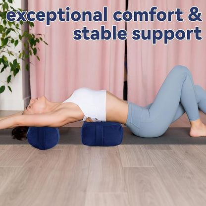 2 Pcs Yoga Bolster Pillow for Restorative Yoga, Rectangular and Cylinder Meditation Pillow Set with Carrying Handles, Supportive Cushion for Exercise Workout Stretching Meditation,Dark Blue