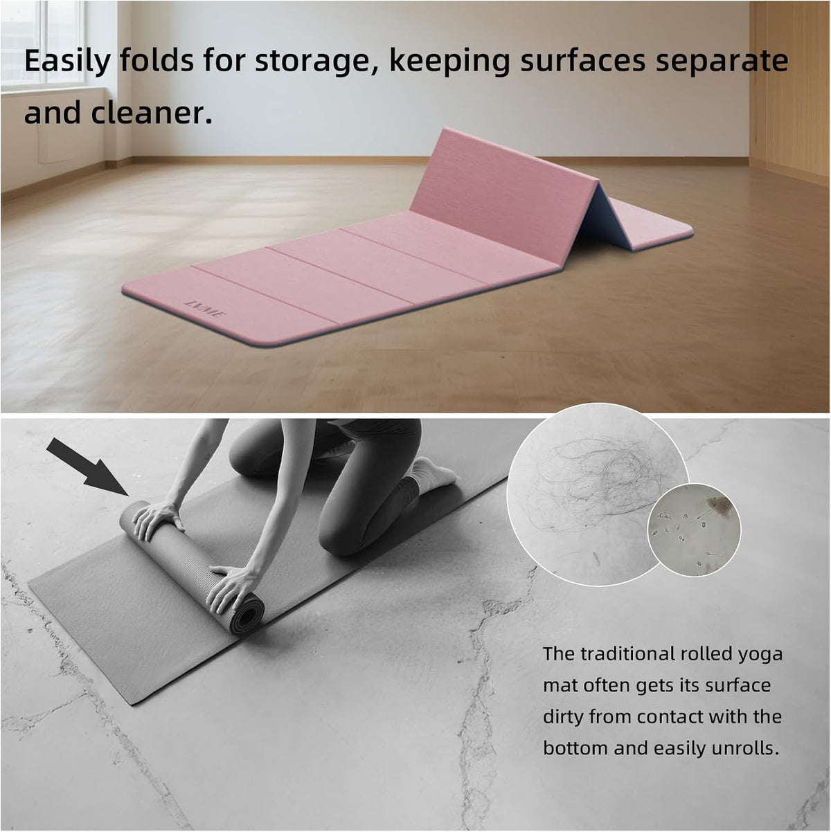 Foldable Yoga Mat, 71"x24"x1/3" Thick(8mm), Non Slip Exercise Mat