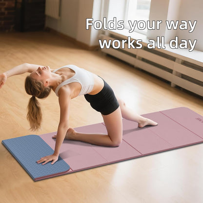 Foldable Yoga Mat, 71"x24"x1/3" Thick(8mm), Non Slip Exercise Mat