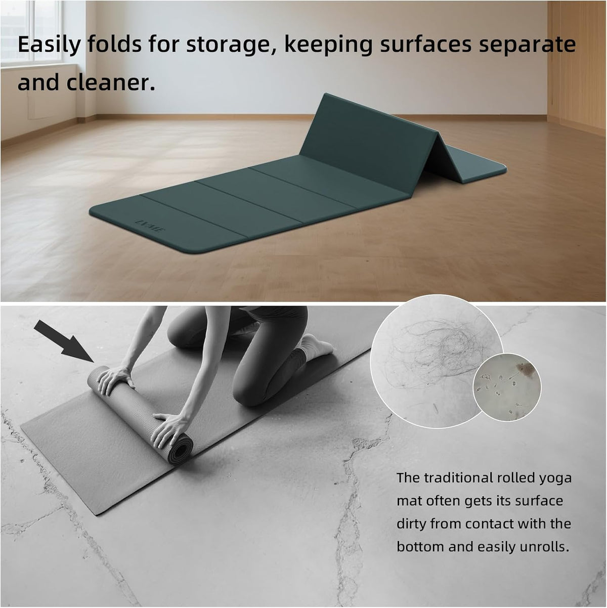 Foldable Yoga Mat, 71"x24"x1/3" Thick(8mm), Non Slip Exercise Mat