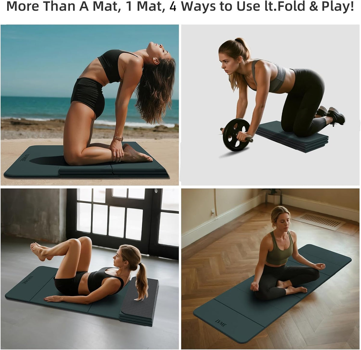 Foldable Yoga Mat, 71"x24"x1/3" Thick(8mm), Non Slip Exercise Mat