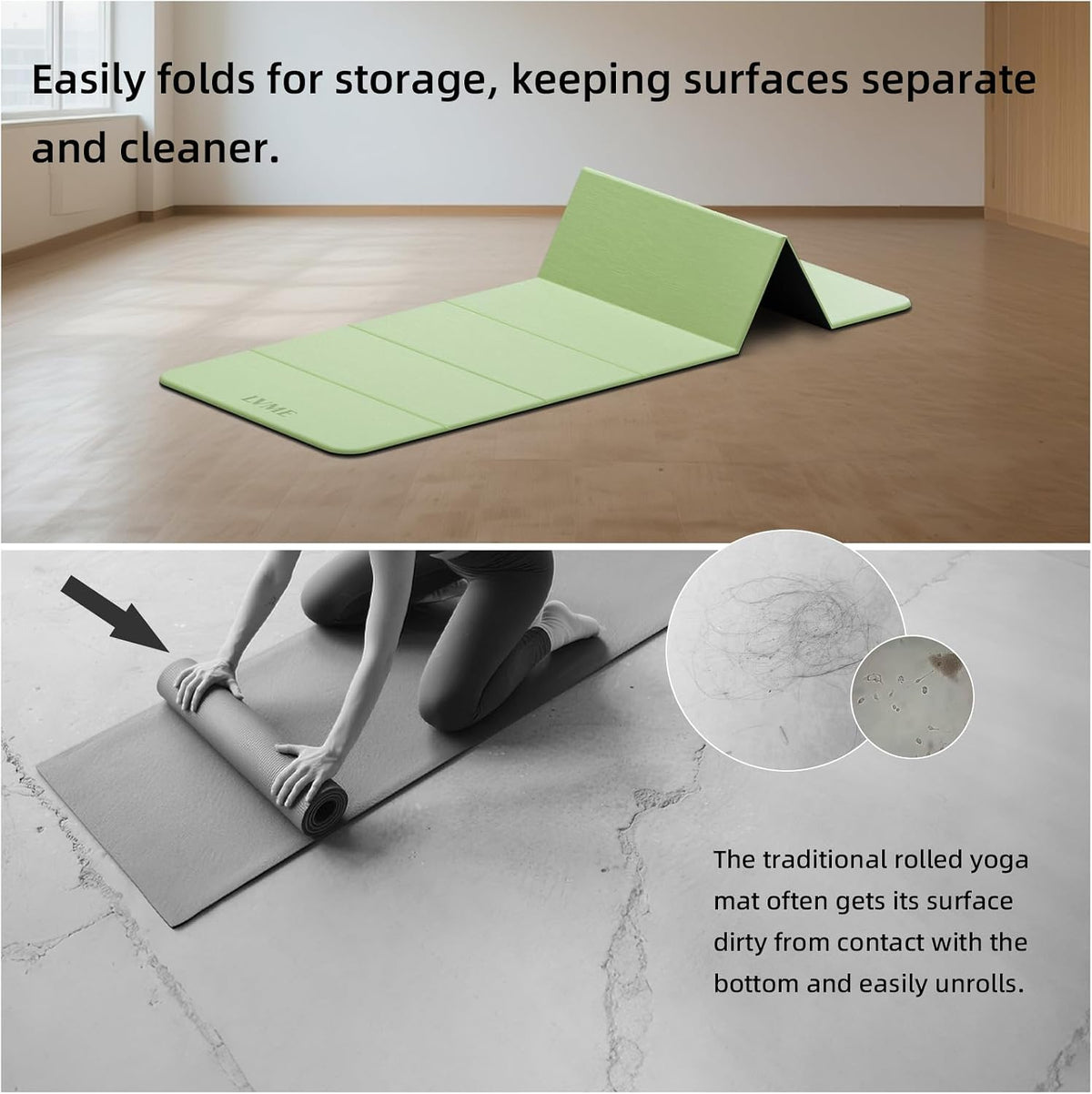 Foldable Yoga Mat, 71"x24"x1/3" Thick(8mm), Non Slip Exercise Mat