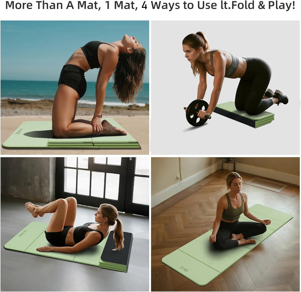 Foldable Yoga Mat, 71"x24"x1/3" Thick(8mm), Non Slip Exercise Mat